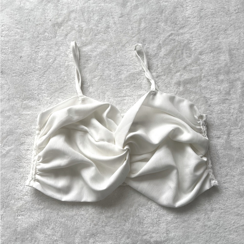 White Ruched Crop Cami Top